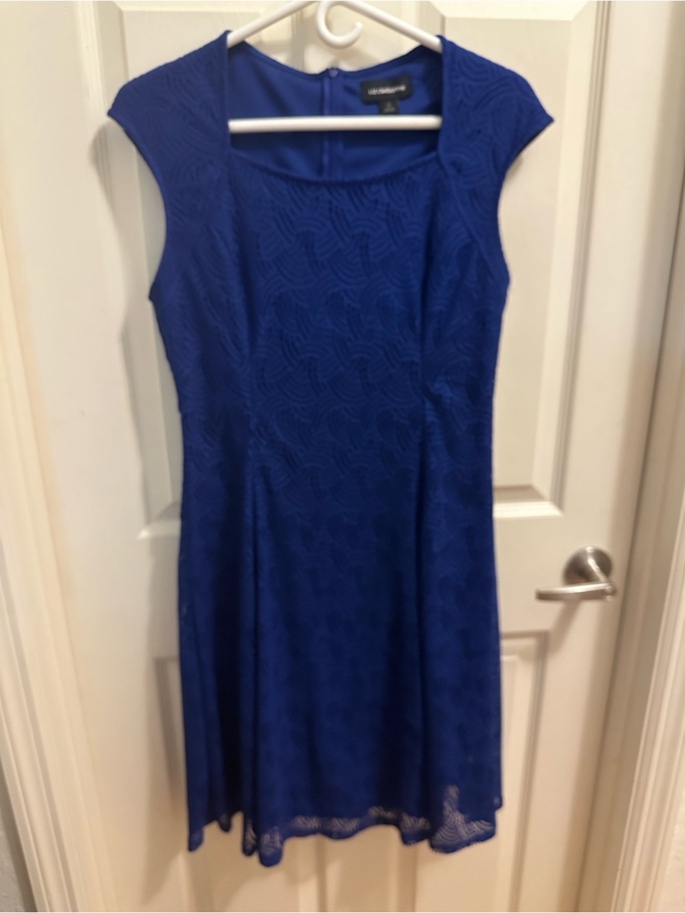 Liz Claiborne Royal Blue Cap Sleeve Midi Lace Dress